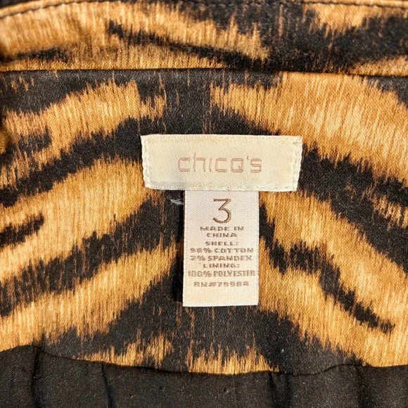 Chico's Tiger Print Blazer Jacket Size 3 Animal Print Cotton Blend Bold - Picture 2 of 10